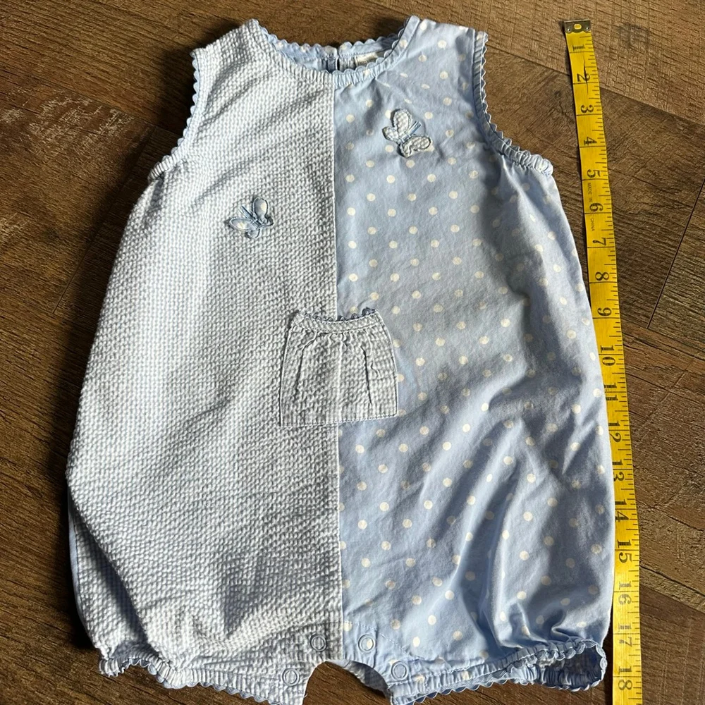 Carter's Baby Blue White Polka Dot Seersucker Butterfly Bodysuit 18-24M